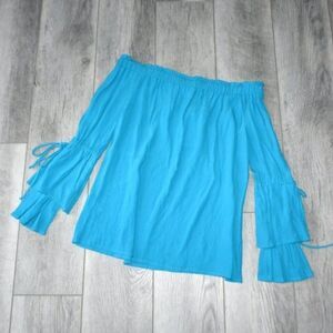 RO & DE - Pleated & Smocked Off the Shoulder Tiered Sleeves Top